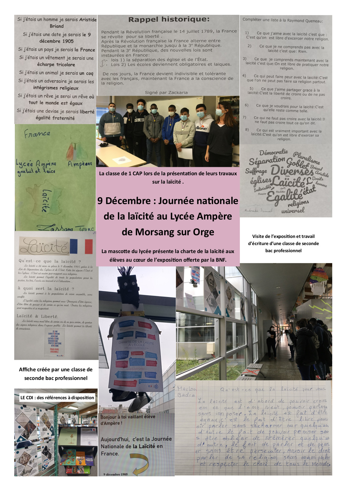 Travaux des classes autour de la notion de laicité à l'occasion de la Journée Nationale du 9 décembre