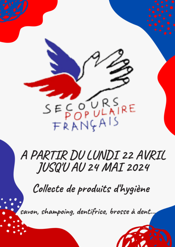 Affiche réalisée par 2 élèves écodélégués pour la collecte de produits d'hygiène qui se poursuit jusqu'au 24 mai au lycée